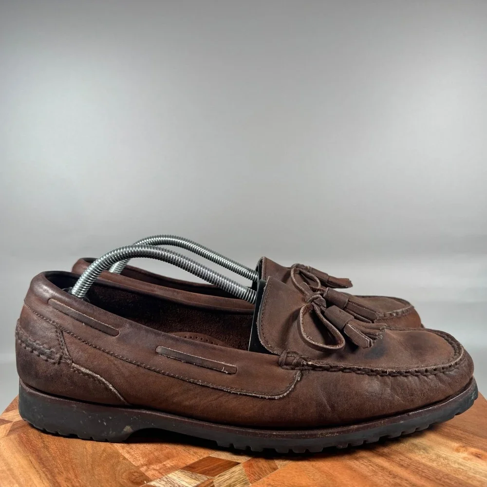 Cole Haan Mens 12M Brown Leather Tassel Lug Sole Boat Shoe Loafers C00358